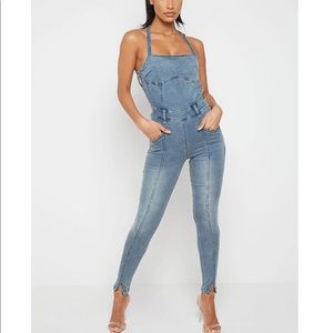 MANIERE DE VOIR Denim Unitard Jumpsuit